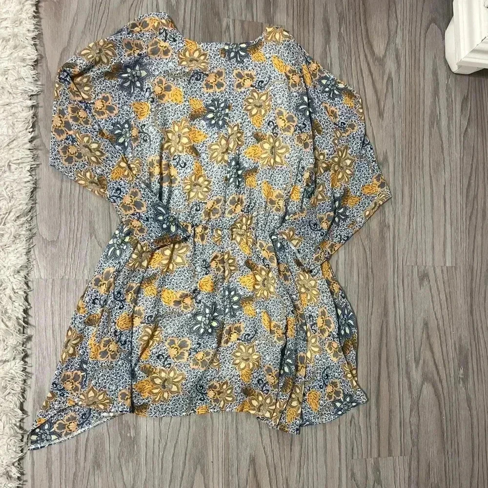 Free People Gray and Mustard Floral Wrap Mini Dress - Picture 4 of 15